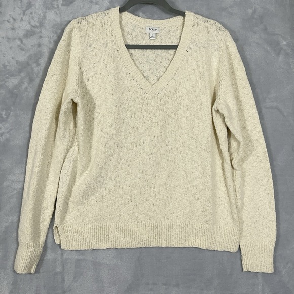 J.CREW Sweaters - J.‎ Crew Womens Beige V-Neck Sweater L Cotton Blend Pullover Preppy Comfy Casual